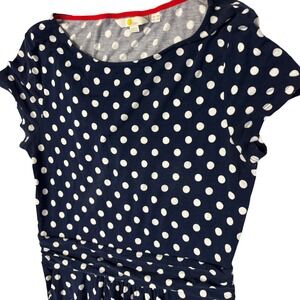Boden Navy Blue White Polka Dot Short Sleeve Knit‎ Dress US 4R